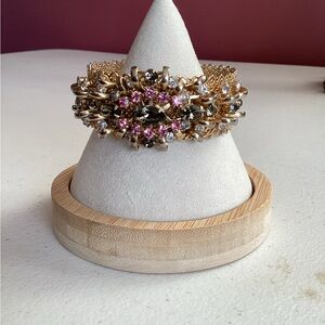 Elegant Gold Tone and Pink Crystal Bracelet